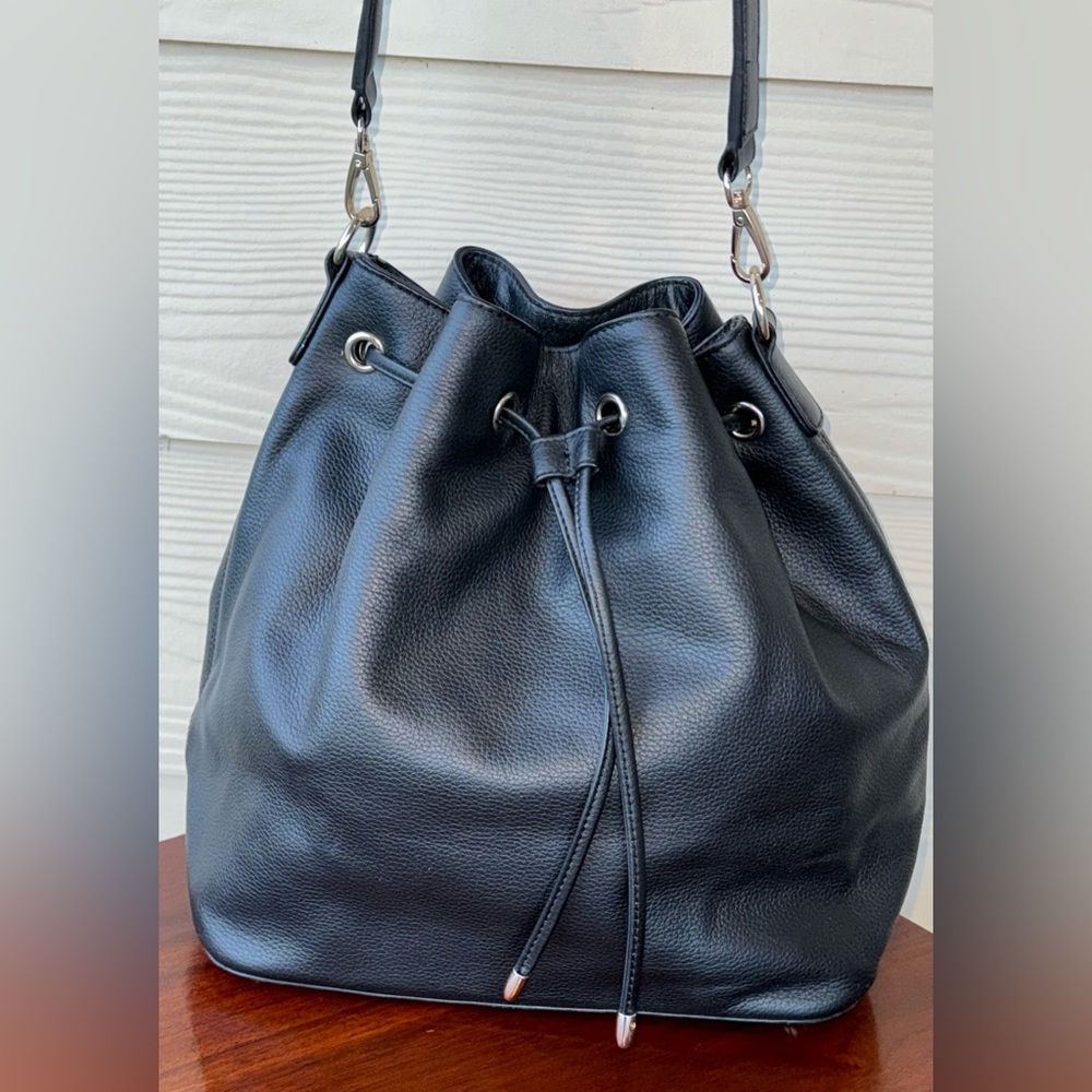 WHBM Black Drawstring Bucket Bag